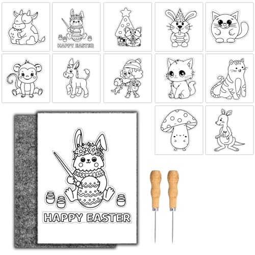 Prickelnadel Set Kinder, Kreatives Prickelset für Kinder ab 5 Jahre, Prickelnadel Set Mit 2 Prickelfilz, 2 Prickelnadel & 12 Stickbildern, Prickeln Kunst Kit Sicher & Entwickelt für Kleine Hände von Niserelesa