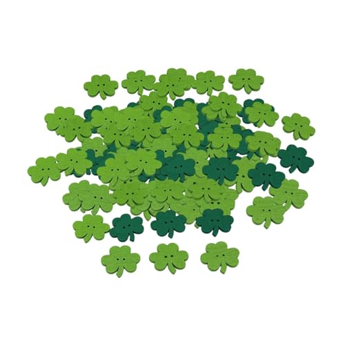 Nishiyuenyi 50 Stück Holzknöpfe in Kleeblattform, Holzgrüne Federknöpfe, 25 mm, zum Basteln, Einfarbig von Nishiyuenyi