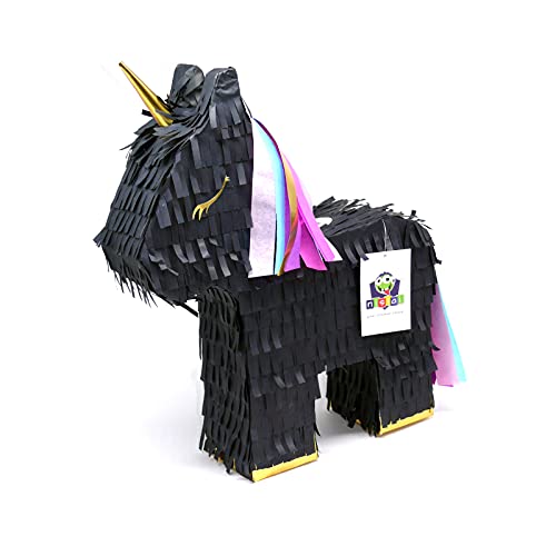 Nislai Einhorn Pinata Schwarz | Ideal als Pinata Geburtstag | Pinata Hochzeit | Geschenkidee | Einhorn Party Dekoration oder als Pinataspiel | u. 43x33x10 cm von Nislai