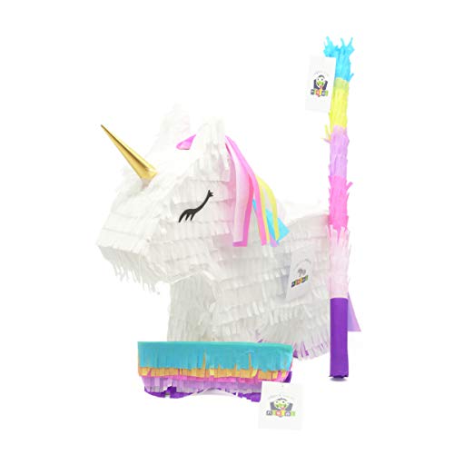 Einhorn Pinata Set | Ideal als Pinata Geburtstag | Pinata Hochzeit | JGA Party | Geschenkidee | Party Dekoration oder Pinataspiel | inkl. Schlagstock und Augenmaske | u. 43x33x10 von Nislai