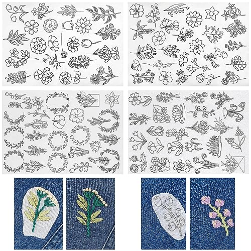 Niuhong 100 Pcs Stickerei Handnähen Stabilisator Blumen Stickvorlagen Abreißen Blumenmustern Stickpapier Vorgedruckten Liebhaber Stickens Für Kleidung Taschen Schuh Sticken DIY Handwerk Projekte (A) von Niuhong