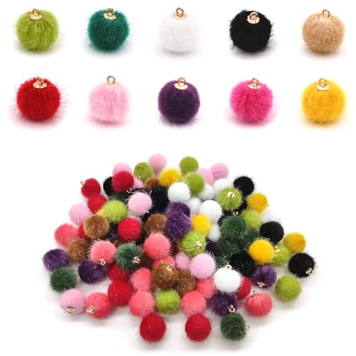 Niuhong 100 Pcs Mini Pompons Basteln Anhänger Plüsch Pom Pom Charm DIY Quasten Bommel Ornamente Charms Hängende Verzierungen Kleine Bommeln Für Armband Halsketten Schlüsselanhänger Schmuckherstellun von Niuhong