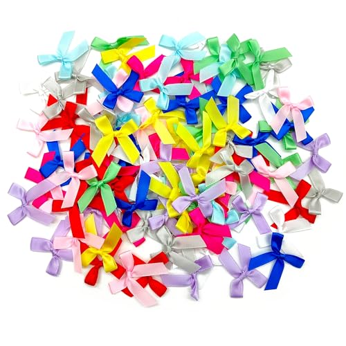 Niuhong 100 Pcs Mini Satinband Schleifen Klein Satin Schleife Mehrfarbig Miniatur Bowknot Schleife Handwerk Schleifchen Ornamente Karten Geschenk Scrapbooking DIY Basteln Gemischte Farbe von Niuhong