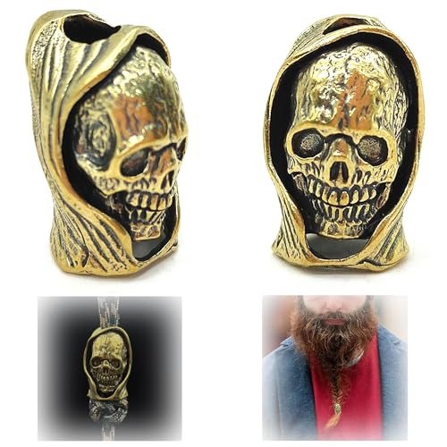 Niuhong 2 Pcs Totenkopf Charm Anhänger Schädel Schlüsselanhänger Perlen Schmuck Paracord Dekoration Fallschirmschnur Lanyards Charms Haar Bartperlen DIY Basteln Ornamente Beads Zubehör (StilB Golden) von Niuhong