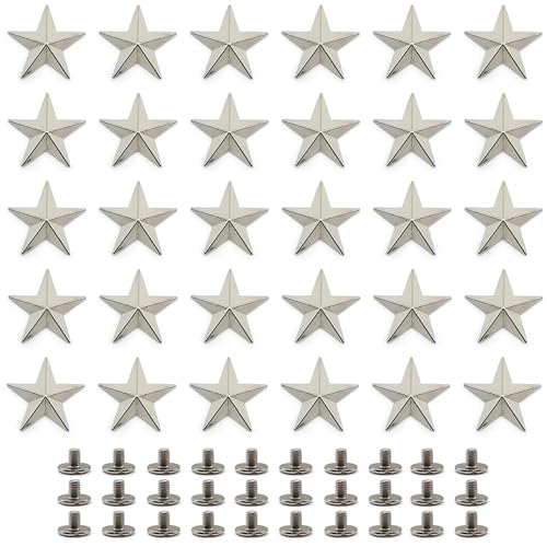 Niuhong 30 Pcs 20 Mm Stern Nieten Schraube Sterne Ziernieten Handwerk Sternform Nieten Basteln Knopf Schraubknopf Punk Handwerk Reparaturen DIY Lederhandwerk Taschen Kleidung Gürtel Schuhe (Silber) von Niuhong