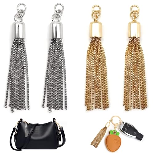 Niuhong 4 Pcs Quasten Charm Anhänger Taschenzubehör Anhänger Tasche Kette Tassel Handtasche Exquisite Metallschmuck Zubehör Quaste Kunst Basteln Dekoration DIY Handwerk Handtasche Schmuckherstellung von Niuhong