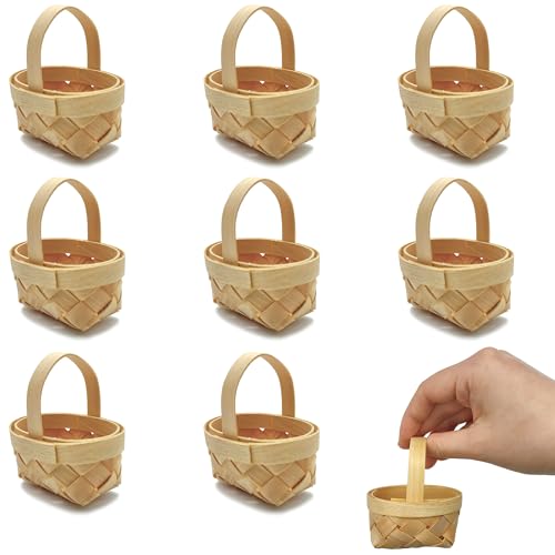 Niuhong 8 Pcs Mini Leer Geflochten Korb Mit Griffen Kleiner Wicker Gewebte Basket Handgewebter Tragbarer Korb Hochzeit Party Süßigkeiten Geschenkkorb Souvenirkorb Blumen DIY Dekorieren Korb von Niuhong