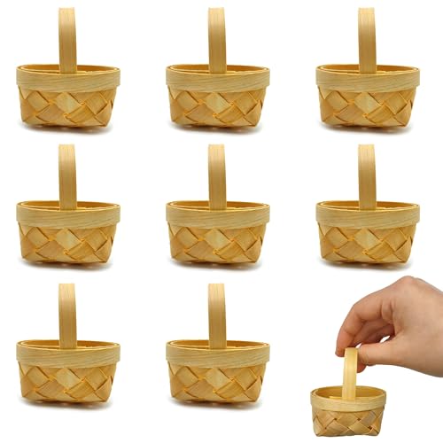 Niuhong 8 Pcs Mini Leer Geflochten Korb Mit Griffen Kleiner Wicker Gewebte Basket Handgewebter Tragbarer Korb Hochzeit Party Süßigkeiten Geschenkkorb Souvenirkorb Blumen DIY Dekorieren Korb von Niuhong