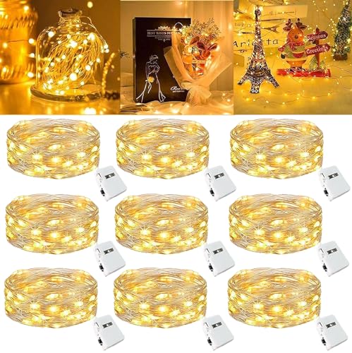 LED Lichterkette Batterie - 9 Stück 2M 20LEDs Mini Lichterkette mit Batterie,Lichterkette Draht,für Zimmer Deko, Garten, Weihnachten, Halloween, Hochzeit, Beleuchtung Deko (Warm weiß) von Niumowa