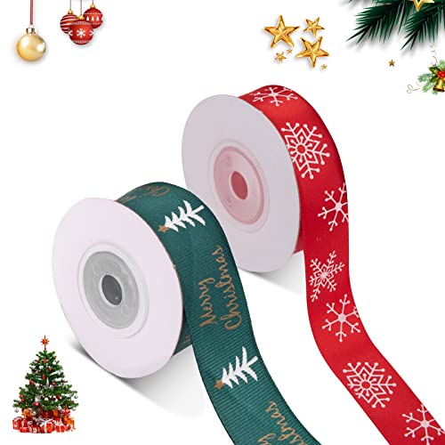 2 Stücke Weihnachtsband,Weihnachtsbänder Rot Grün,Weihnachten Geschenkband,Schleifenband Weihnachten,für Weihnachtsfest,DIY,Hochzeit,mit Schneeflocke und Weihnachtsbuchstaben bedruckt.(Breite 2cm) von Niumowang