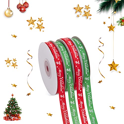 4 Stücke Weihnachtsband,Weihnachtsbänder Rot Grün,Weihnachten Geschenkband,Schleifenband Weihnachten,für Weihnachtsfest,DIY,Hochzeit,mit Schneeflocke und Weihnachtsbuchstaben bedruckt.(Breite 1cm) von Niumowang