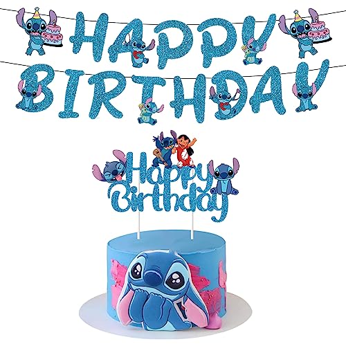 Lilo und Stitch Geburtstag Party Dekorationen, Geburtstags Party Dekorationen, Stitch Party Supplies, Happy Birthday Banner, Stitch Tortenaufsätzen, Geburtstag Deko für Kinder (D) von Niumowang
