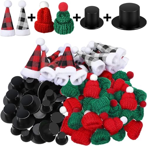 Niumowang Mini Weihnachtsmütze, 60 Stück Mini Weihnachtsmütze und Mini Snowman Hut Set, Mini-Strickmütze des Weihnachten, Mini DIY Weihnachtsmütze, Nikolausmütze Klein für Weihnachtsfeiern von Niumowang