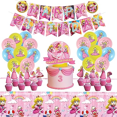 Prinzessin Peach Geburtstag Deko, Prinzessin Peach Ballon Geburtstagsdeko Supplies Set, Prinzessinnen Deko Kindergeburtstag, Dekoration Party Luftballons für Mädchen Kinder. von Niumowang