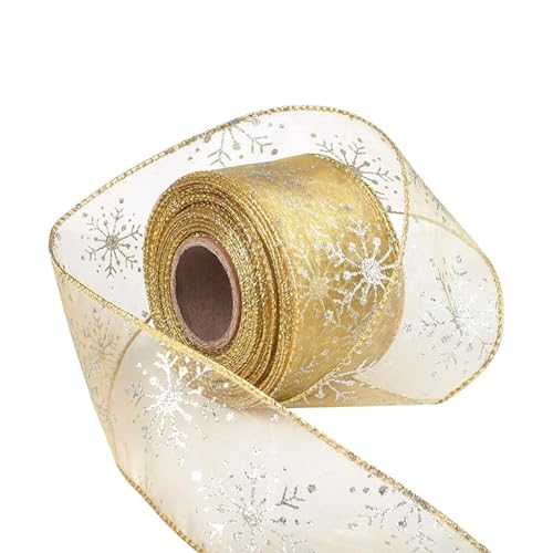 1 x Organzaband, Weihnachtsband, Weihnachtsbaumband, Goldband, Band für Weihnachtsbaum, Drahtband, Drahtband, Weihnachtsband, goldenes Samtband, Weihnachtsbänder von Niwieoi