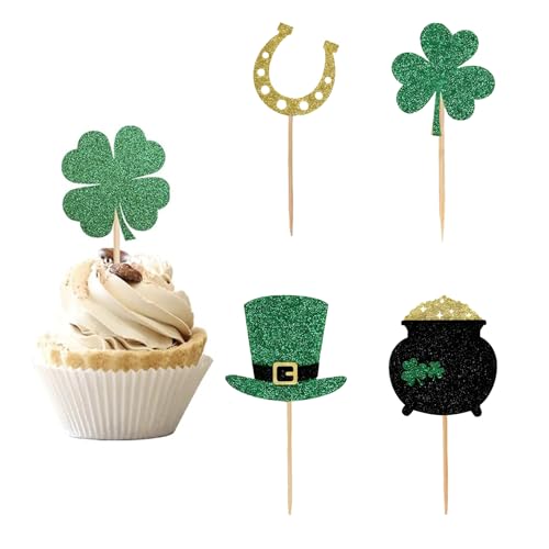 12 Stück St. Patricks Day Dekorationen, St. Patricks Day Glitzer Kleeblatt Cupcake Topper, St. Patricks Day Zubehör, St. Patricks Day Kuchendekoration, St. Patricks Day Cupcake-Dekoration von Niwieoi