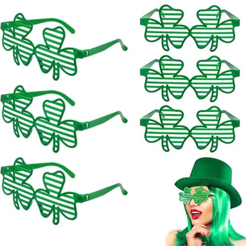 Niwieoi St. Patricks Day Brille, St. Patrick's Day Zubehör, St. Patricks Day Dekorationen, irische Verkleidung, Kleeblatt-Gläser, grüne Gläser, Brillen für Partygeschenke, St. Patrick's Day-Brille, 6 von Niwieoi