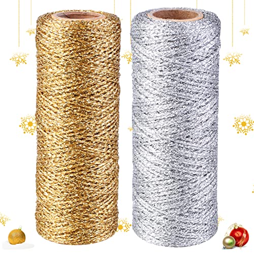 2 Pcs 2mm Gold Schnur, Drehkordel Goldkordel Kordelband, Gold Kordel Schnur Metallic Bindfaden DIY Bastelschnur Verpackungsschnur Für Basteln, Geschenkverpackung, Ribbon Craft Making (200m) von Nizirioo