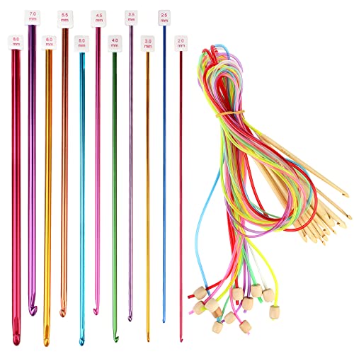 23 pcs Tunesische Häkelnadeln Set, Tunesische Häkelnadel Mit Seil, Afghanische Multicolor Aluminium Häkelnadel Set, Strickwerkzeug Für Anfänger Oder Profis Einfaches Tragen Und Benutzen 2 Mm-8 Mm von Nizirioo