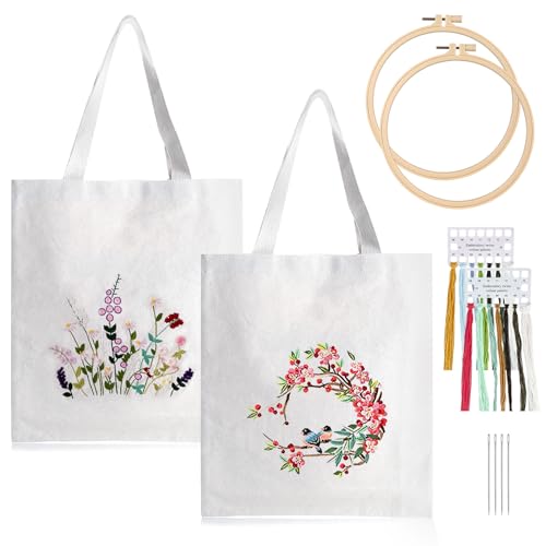 Canvas Tasche Stickerei Set, 2 Pcs Canvas Tote Bag Stickset Mit Muster Und Anleitung, Stickset Für Segeltuchtasche, Sticken Set Erwachsene, Anfänger Stickerei Set, Leinen-Tragetasche Stickpackung von Nizirioo