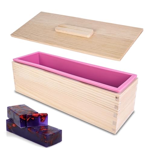 DIY Seifen Silikonform Set,1200 ML Silikon-Seifenformen Mit Holzbo,Seifenform Mit Holzbox Und Holzabdeckung,Silikon Seifenform Mit Holzbox,Flexible Rechteckige Silikonform Für Sandwich,Cakes(Rosa) von Nizirioo