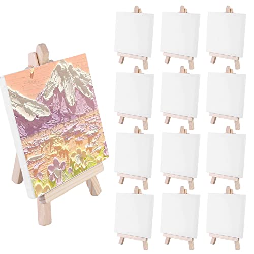 Mini Leinwand Staffelei Holz, 12 Stück Mini Leinwand mit Staffelei, Mini Staffelei Set, Mini-staffeleien mit Leinwand, Mini Staffelei Holz mit Leinwand für Display, Tischdekoration, Malen, Basteln von Nizirioo