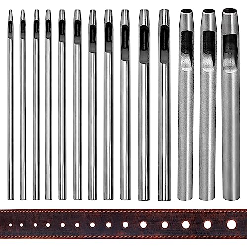 Nizirioo 15 Stück Stanzwerkzeug Set, Runde Stahl Hohl Punch Set, 0,5mm Bis 6mm Locheisensatz Uhrenarmbänder Locheisen Satz Für Leder Für Leder Uhrenarmbänder Gürtel Leinwand Öse Papier Kunststoff von Nizirioo