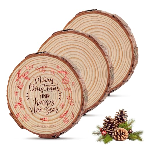 Nizirioo 3er Set Holzscheiben, Holz Log Scheiben, Baumscheiben 20-22 Cm Durchmesser Natürliche Baumscheibe Baumstamm Scheiben Für Diy Handwerk Holz-Scheiben Hochzeit Weihnachten Dekoration Basteln von Nizirioo