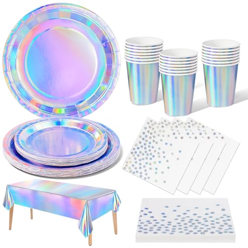 Nkaiso Partygeschirr 141 Stück Colour Silver Partyzubehör Pappteller Kindergeburtstag Set ​Mädchen Party Papier Geschirr Set einschließlich Becher Servietten -20 Gäste von Nkaiso