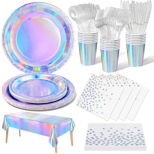 Nkaiso Partygeschirr 141 Stück Colour Silver Partyzubehör Pappteller Kindergeburtstag Set ​Mädchen Party Papier Geschirr Set einschließlich Becher Servietten -20 Gäste von Nkaiso