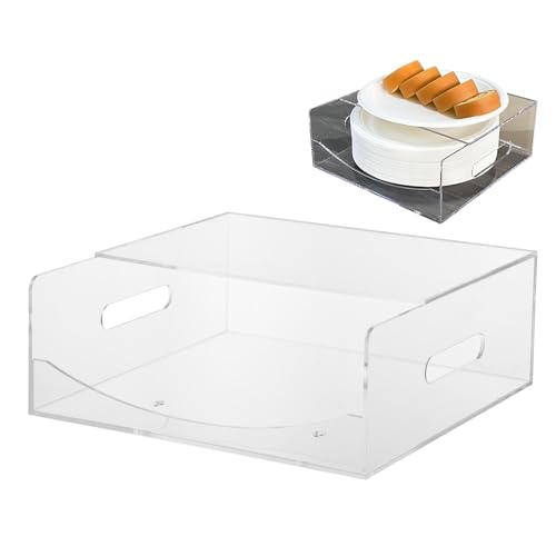 Acrylic Paper Plate Dispenser, Transparent Paper Plate Organizer, Clear Paper Plate Caddy, Portable Papers Plates Dispenser 11.2x11.2x4.3in/28.4x28.4x10.9cm for Countertop, Cabinet, Kitchen von Nkmujil