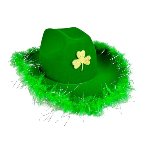 Nlaayong St. Patrick's Day, Shamrock-Hut, irischer Faschingshut, Federhut für Damen und Herren, grüner Cowboyhut von Nlaayong