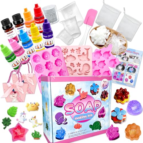 Nlsqw Seife Selber Machen Kinder, seifen selber machen set mit 500g Seife, Silikonform Seife, 7 Pigment, 2 Essentielle Öle und Werkzeuge seife herstellen set für Kindergeburtstag Weihnachts Geschenk von Nlsqw