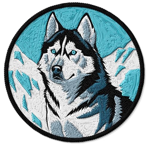 ID45095 Aufnäher zum Aufbügeln für Kleidung, Rucksäcke, Taschen, Jeans, Jacken, Größe 7,6 cm, Motiv: Sibirischer Husky von No Thorns Media