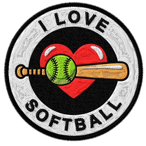 ID45095 Aufnäher zum Aufbügeln mit Aufschrift "I Love Softball", bestickt, für Kleidung, Rucksäcke, Taschen, Jeans, Jacken, Größe 7,6 cm von No Thorns Media