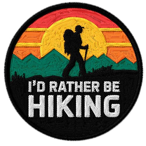 ID45095 Aufnäher zum Aufbügeln mit Aufschrift "I'd Rather Be Hiking", bestickt, für Kleidung, Rucksäcke, Taschen, Jeans, Jacken, Größe 7,6 cm von No Thorns Media