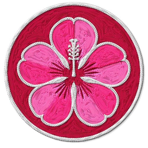 ID45095 Hibiskus-Patch, bestickt, zum Aufbügeln, für Kleidung, Rucksäcke, Taschen, Jeans, Jacken, Größe 7,6 cm von No Thorns Media