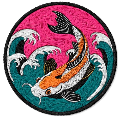 ID45095 Koi-Fisch-Aufnäher, bestickt, zum Aufbügeln, für Kleidung, Rucksäcke, Taschen, Jeans, Jacken, Größe 7,6 cm von No Thorns Media