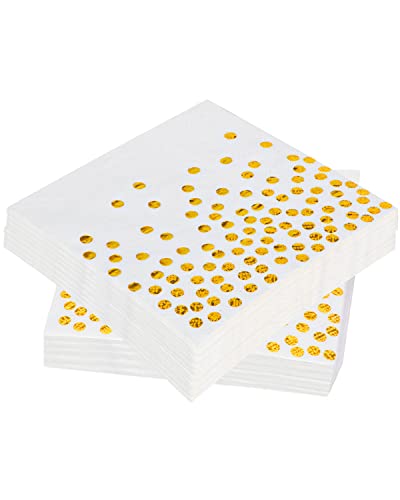 Servietten Gold Dots 30 Stücke 3-lagig Golden Foiled Papierservietten Paper Napkins,Servietten weiß für Deko Party,Geburtstag, Hochzeit und Feiertagsfeier(33x33cm) von Noa Home Deco