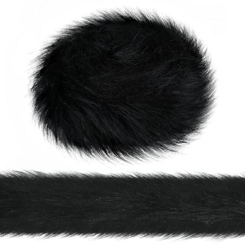 Nocyclonic Faux Fur Fabric Fluffy 2 Pieces Fluffy Craft Shaggy Synthetic Plush Patch Sewing Fur Cuts for DIY (5cm x 1.5m) (Schwarzes langes Haar) von Nocyclonic