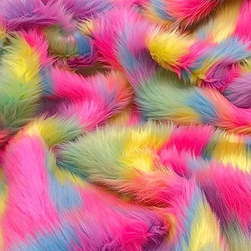 Pack of 4 Faux Fur Fabric 25 x 25 cm, Shaggy Fur Fabric Patches, Fur Fabric Cuts Fluffy, Faux Fur Fabric Square, Fur Patches, for Faux Fur Decoration Mat Faux Leather Fur Fabri (Regenbogenblock) von Nocyclonic