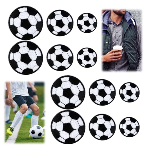 12 Stück Patches zum Aufbügeln Fußball 3/4/5cm, Fußball Stickerei Patch Waschbar, Iron-On fussball bügelbild Aufnäher wiederverwendbar, Aufnähen Patches Aufnäher für Jeans Rucksäcke Schal Socken von Nodcows