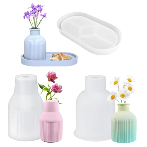 3 Stück Vase Silikonform, Vase Silicone Mould Epoxy Resin Moulds, Flower Vase Silikonformen Epoxidharz Formen, Blumentopf Silikonform Blumentopf Beton(2 Vase + 1 Paletten) von Noeborty