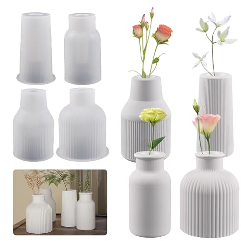 4 Stück Vase Silikonform, Vase Silicone Mould Epoxy Resin Moulds, Flower Vase Silikonformen Epoxidharz Formen, Epoxidharz Blumentopf Silikonform Blumentopf Beton (4Vase) von Noeborty