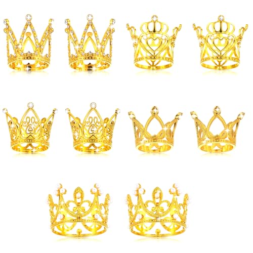 Nogeqi 10 Stück krone gold cake topper geburtstag, Funkelnde prinzessin tortendeko krone, prinzessinen mini kronen zum basteln, mini crown cake topper für Geburtstag Hochzeit Party und Baby Dusche von Nogeqi