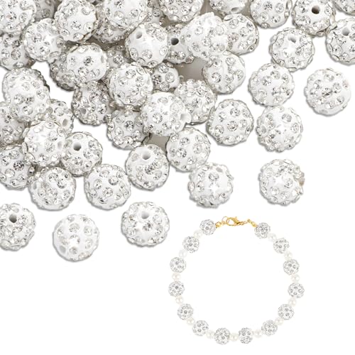 Nogeqi 100 Stück 10mm Ton Strass Kristall Perlen, Strass Ton Perlen Polymer Zum Auffädeln, Pave Disco Ball Clay Beads für Diy Schmuckherstellung für Halskette Ohrringe von Nogeqi