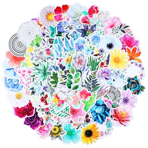 Nogeqi 100 Stück Blumen Aufkleber Frühjahr, Farbenfroh Blumen Sticker Frühling Flower Sticker Scrapbooking Blumenaufkleber 6 CM Sticker Kinder für Fotoalbum Scrapbook Laptop Gepäck von Nogeqi