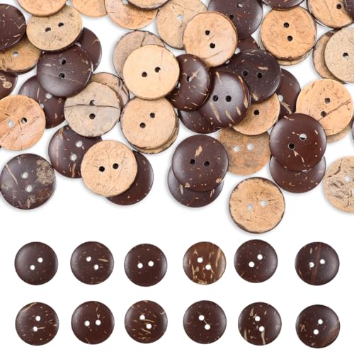 Nogeqi 100 Stück Braun Knöpfe Holz zum Annähen, Kokosknöpfe 20mm Natürliche, Vintage Holzknöpfe Natur, Naturholzknöpfe Runde Form, Natural Coconut Shell Wooden Buttons für Basteln Handgefertigt von Nogeqi