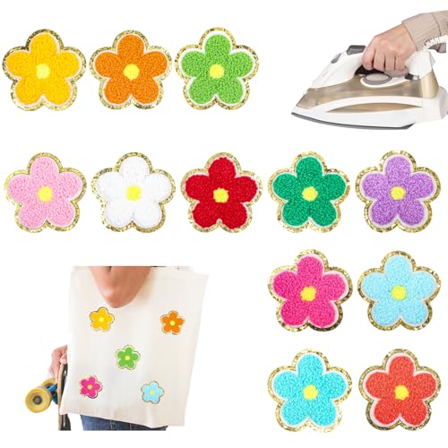 Nogeqi 12 Stück Blumen Bügelflicken Kinder Chenille Flicken Zum Aufbügeln Kinder Bügelbilder Kinder Stoffblumen zum Aufnähen Flower Chenille Patches für Jeans Hosen Jacken T-Shirt von Nogeqi