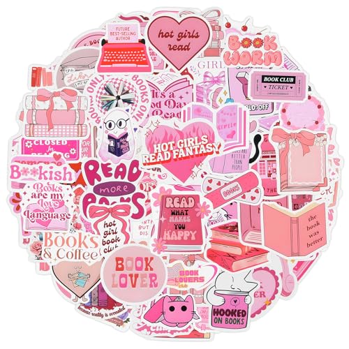 Nogeqi 120 Stück Rosa Bookish Sticker Set, Wasserfeste Book Sticker Pink für Kindle, Rosa Booktok Sticker Aesthetic für Laptop Handy Sammelalbum Skateboard Helm von Nogeqi